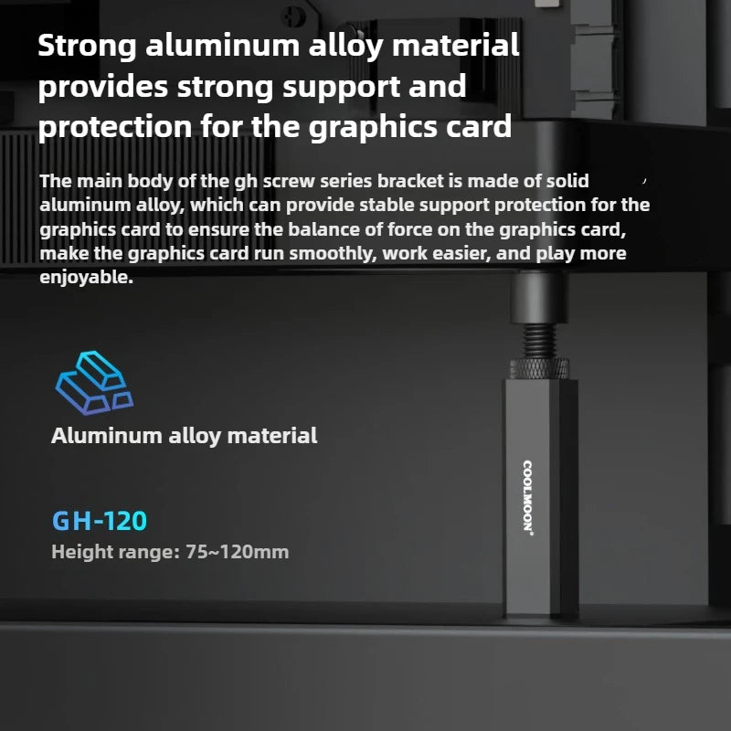 Aluminum Magnetic Adjustable GPU Stand Holder Vertical Graphics Card Support Bracket Extendable Scissor Jack for PC Case Black