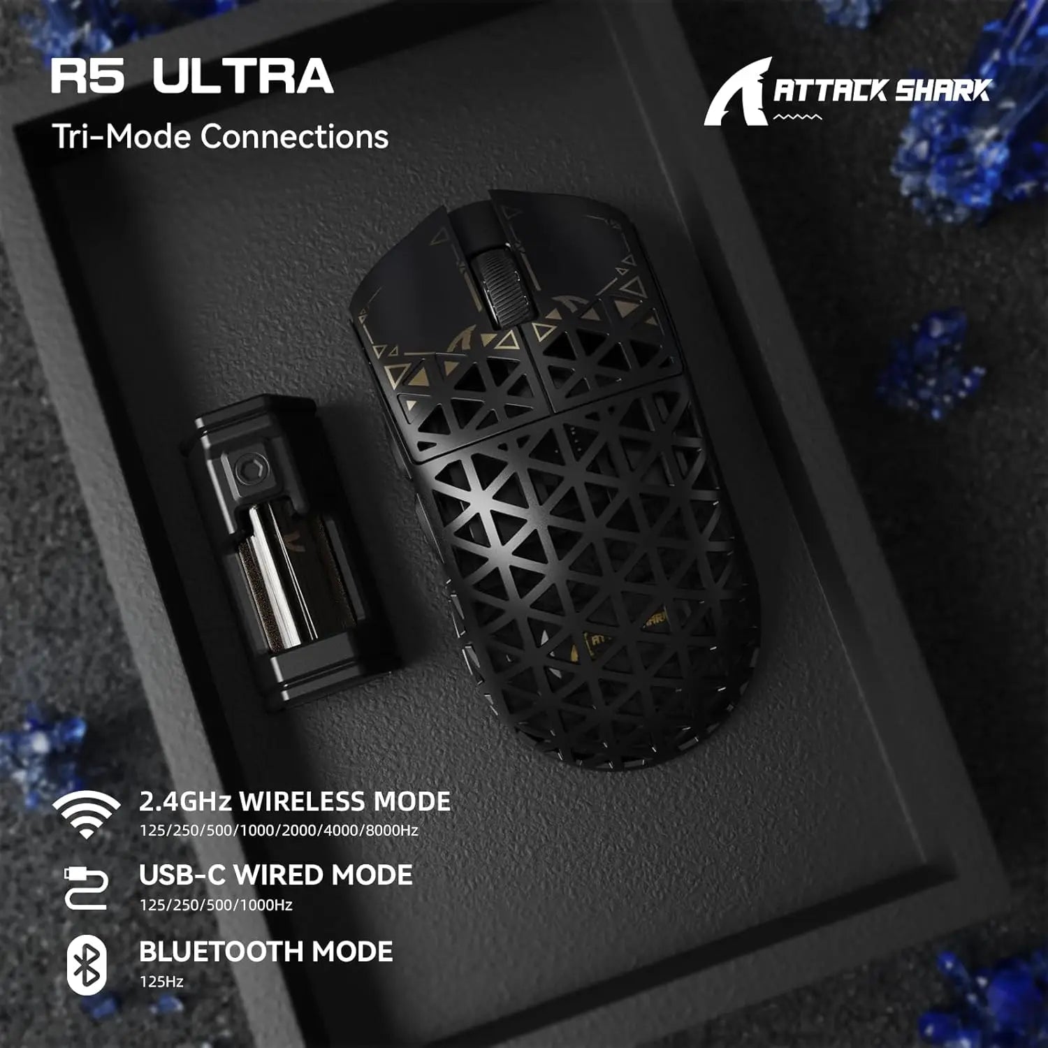 ATTACK SHARK R5 Ultra 39g Carbon Fiber 8000Hz Wireless Gaming Mouse, 42000DPI